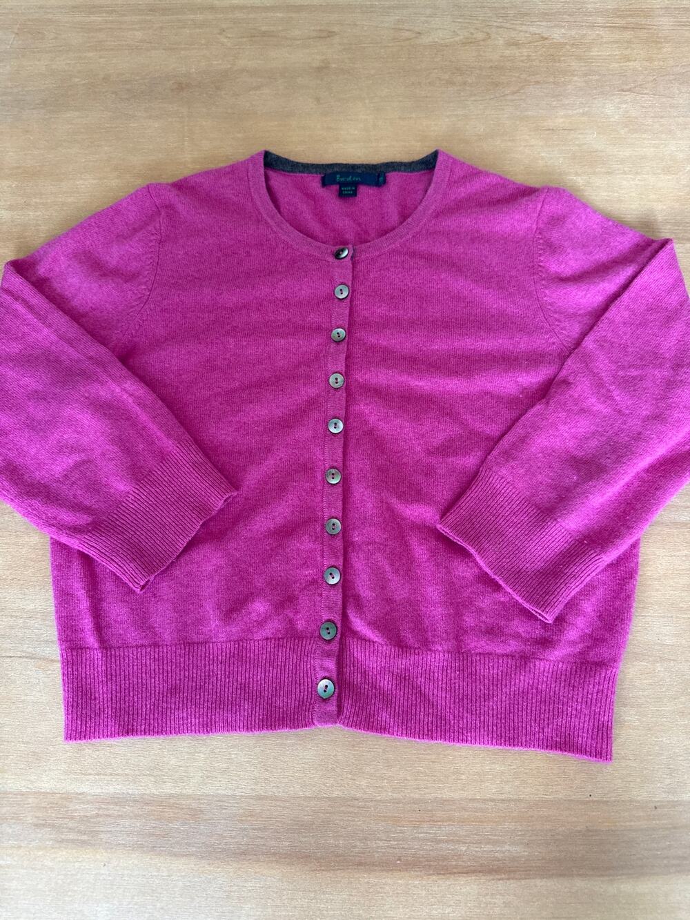 Boden 100% Cashmere Cropped Silhouette Pink Cardigan Shell buttons 16 WK513